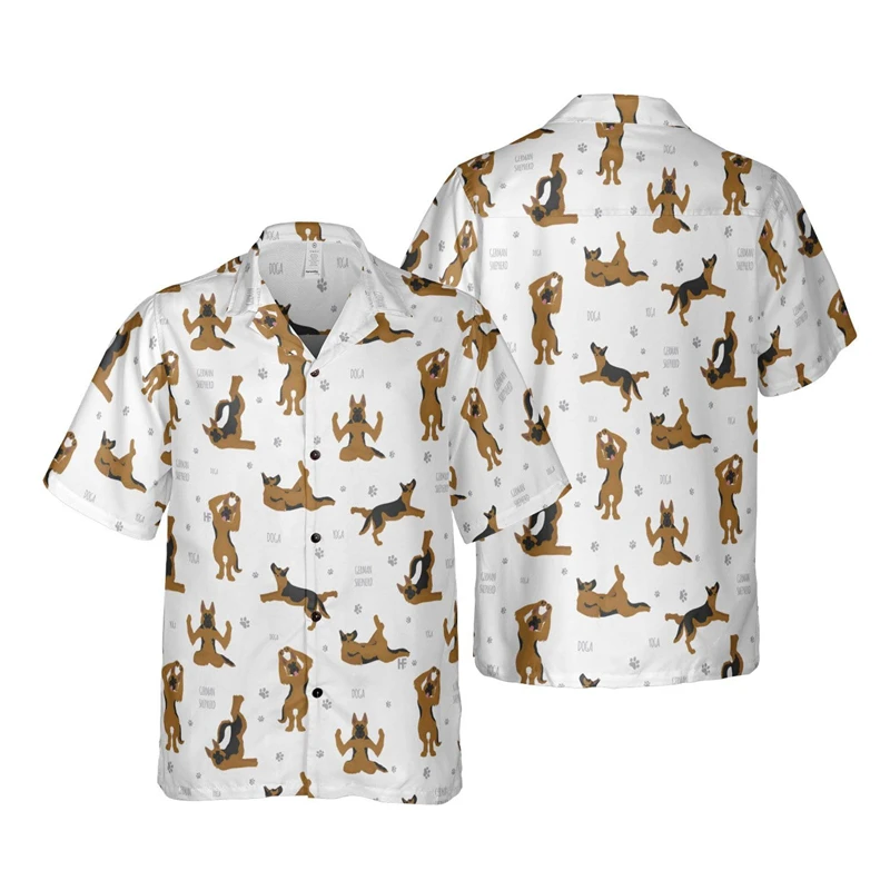 

Модные рубашки с рисунком немецкой овчарки для мужчин, одежда, Пляжная рубашка с гавайским цветком, блузки с рисунком собаки из мультфильма Y2k, Топ