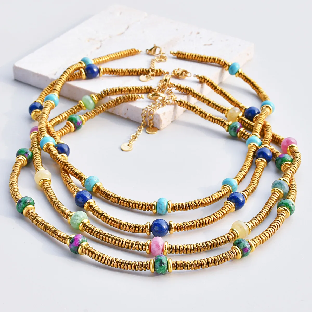 Boho Handmade Bead Stained Glass Necklace Choker for Women Stainless Steel 18K Gold Plated Bracelets Summer Daily Charm Jewelry