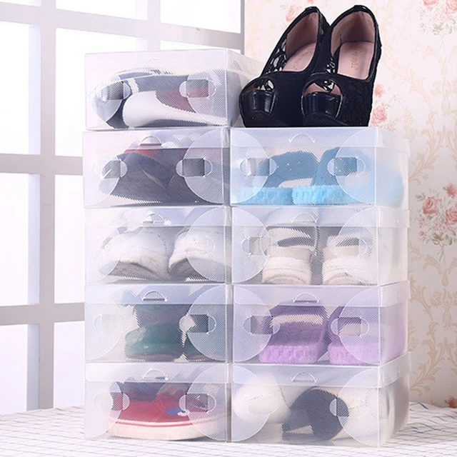 10pcs Transparent Clear Plastic Shoe Box Storage Shoe Boxes Foldable Shoes  Case Holder Shoebox Transparent Shoes Organizer Boxes