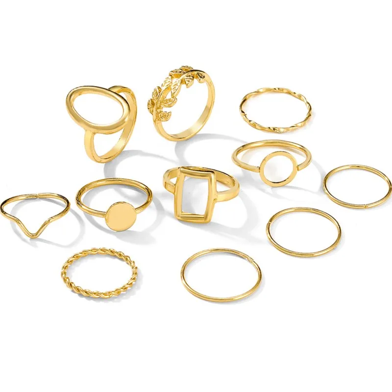 11pcs/set Creative Geometric Leaves Open Rings for Women Geometric Trendy Ring Party Jewelry Accessories Wholesale