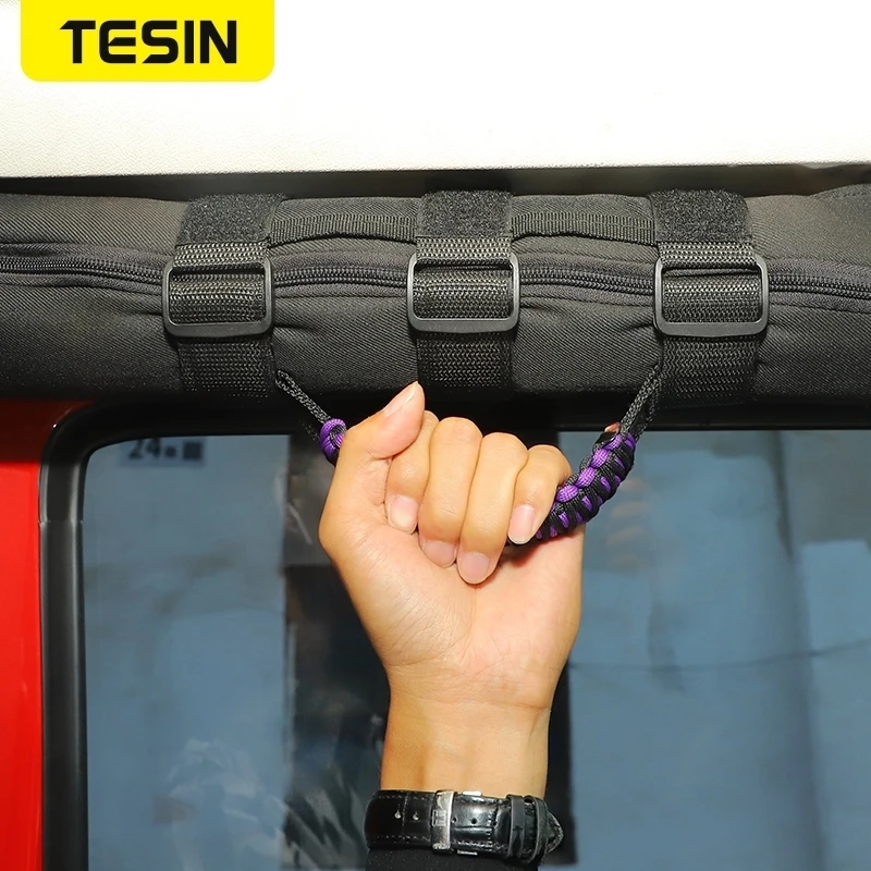 TESIN 직조 그랩 핸들 로프 스트랩, 지프 랭글러 CJ YJ TJ JK 자동차 지붕 문 당김 로프, 미끄럼 방지 스즈키 짐니 액세서리