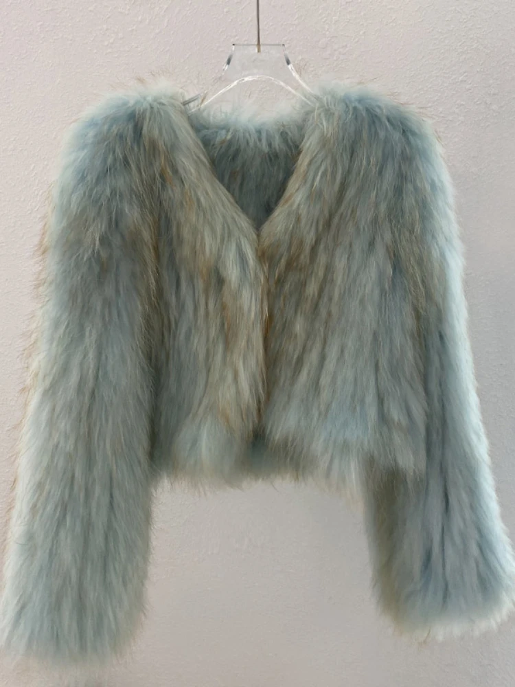 Korean Fashion Sweet Solid Color Long Sleeve Women's Real Fur Coat 2023 Winter Fur Double-Sided Woven Short Slim Fit Fur Coat