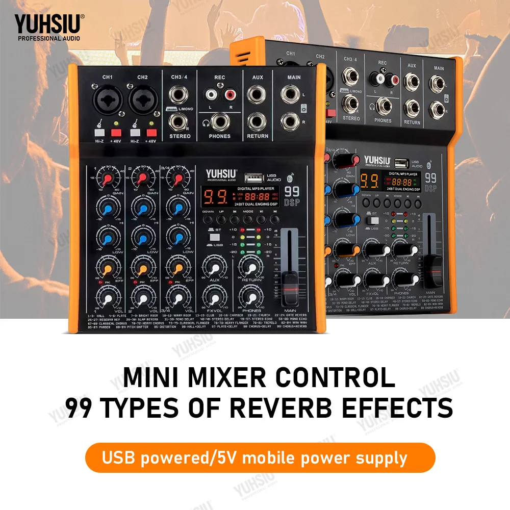 audio-mixer-99-types-of-reverb-effects-bluetooth-usb-record-computer-48v-phantom-power-delay-repaeat-effect-4-channel-usb-mixing