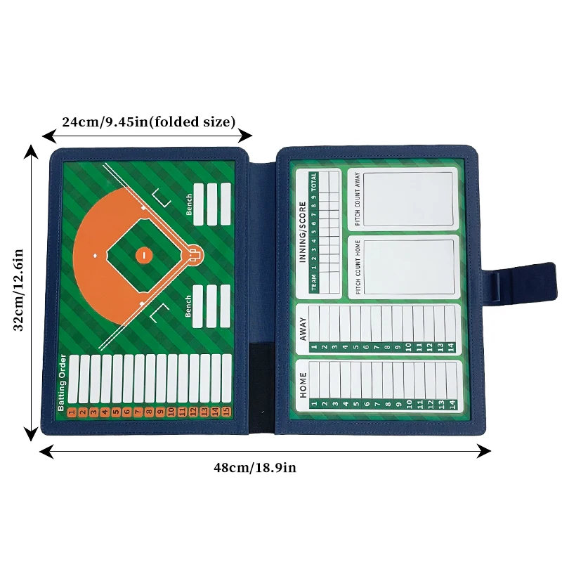 Folding baseball coaching board Double-sided magnetic writable erasable game training portable strategy board 12.6 x 9.4in