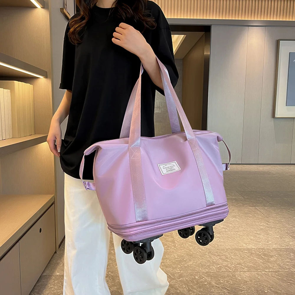 Folding Luggage Bags Expandable Rolling Duffle Pack with Wheel Large Capacity Oxford Clot Dry-Wet Separation Business Trip