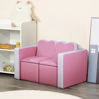 Kids Leather Sofa Armchair Multi-functional Table Chair Set Storage Pink 2
