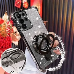 Shockproof Glitter Magnetic Bracket Holder Bracelet Soft Phone Case - Redmi 15C 5G 173MM (Black)