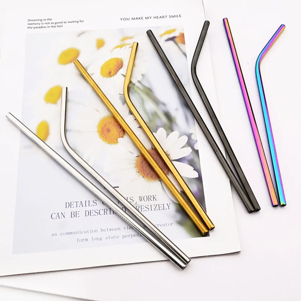 Eco-Friendly Reusable Stainless Steel Drinking Straws Set with Cleaning Brush