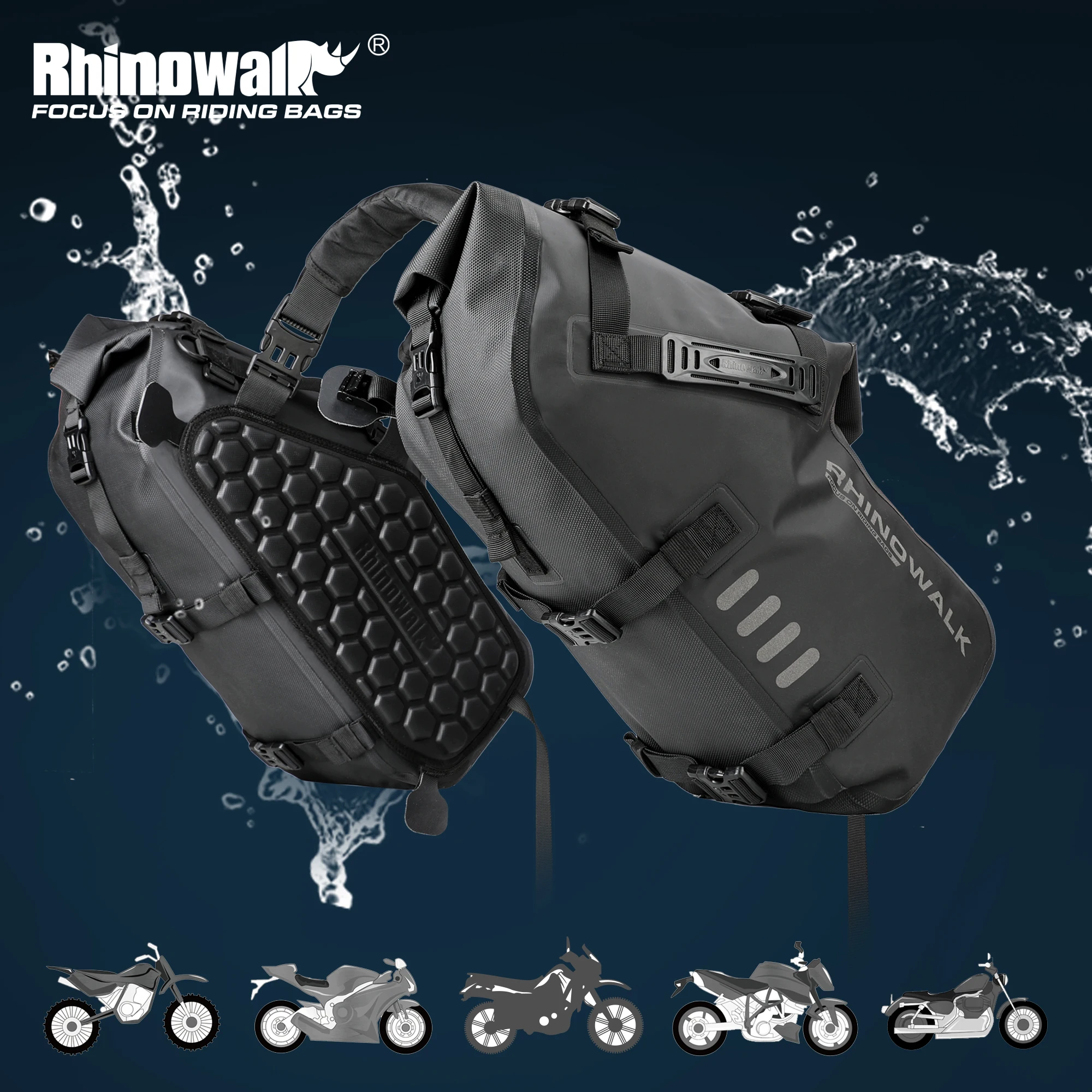 Rhinowalk100WaterproofMotorcycleBags28L2PcsUniversalFitMotorSaddlebagSideTail