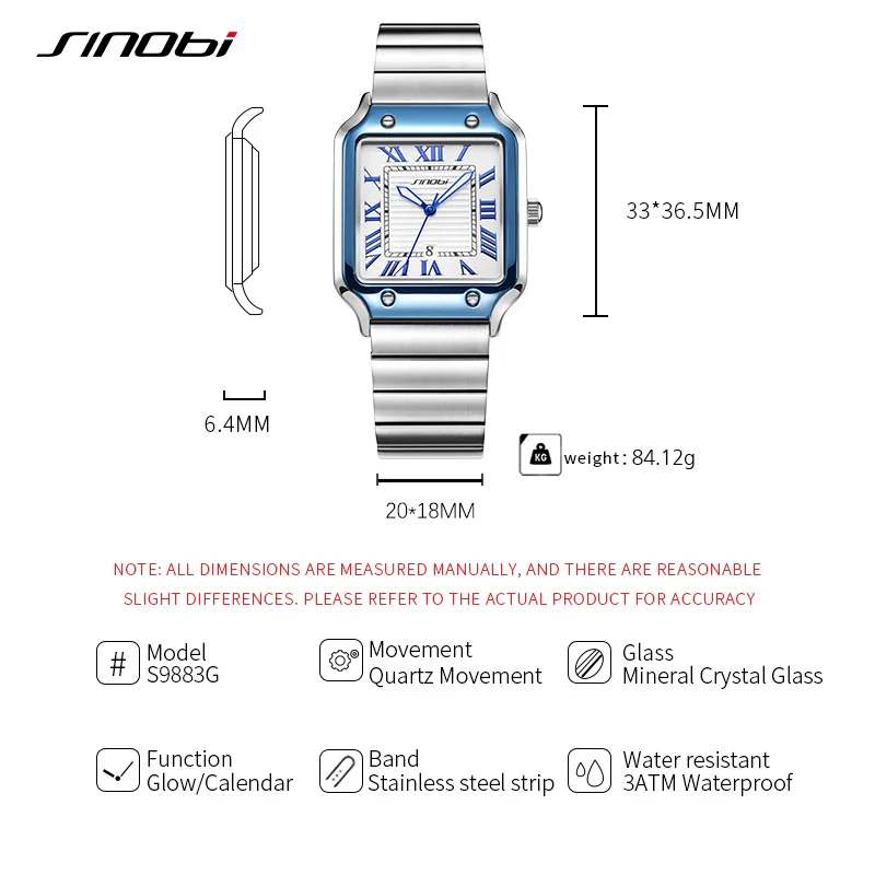 SINOBI Casual Design Men's Quartz Watches Fashion Stainless Steel Man's Wristwatches Business Square Male Relogio Masculino