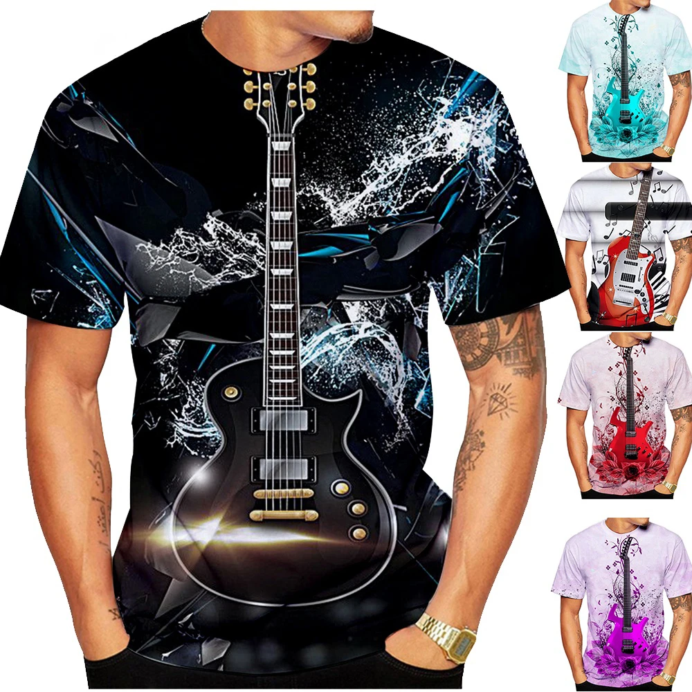 

Funny Guitar Colorful 3D Print T-shirt Men Women Tops Short Sleeves Tees XXS-6XL