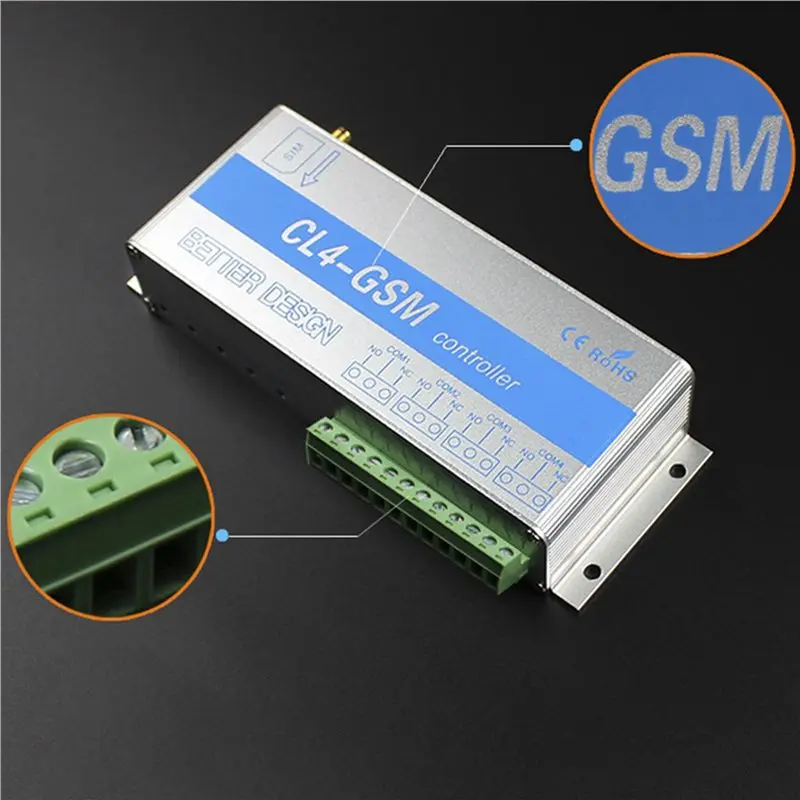 FULL-2X 4 채널 릴레이 CL4-GSM SMS GSM APP 무선 컨트롤러 GSM 수신기 및 스위치 게이트/도어 오프너 오퍼레이터(미국 플러그)
