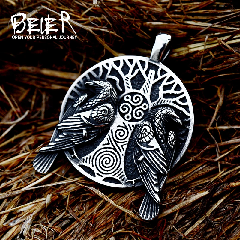 Beier Norse Raven Viking Jackdaws Collana Con Ciondolo Albero Della Vita Crow Viking Amuleto Vintage Eagle Men Chain Bp8-850