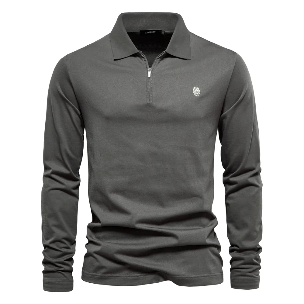 AIOPESON Brand Long Sleeve Men's Polo Shirts 100 Cotton Solid Color