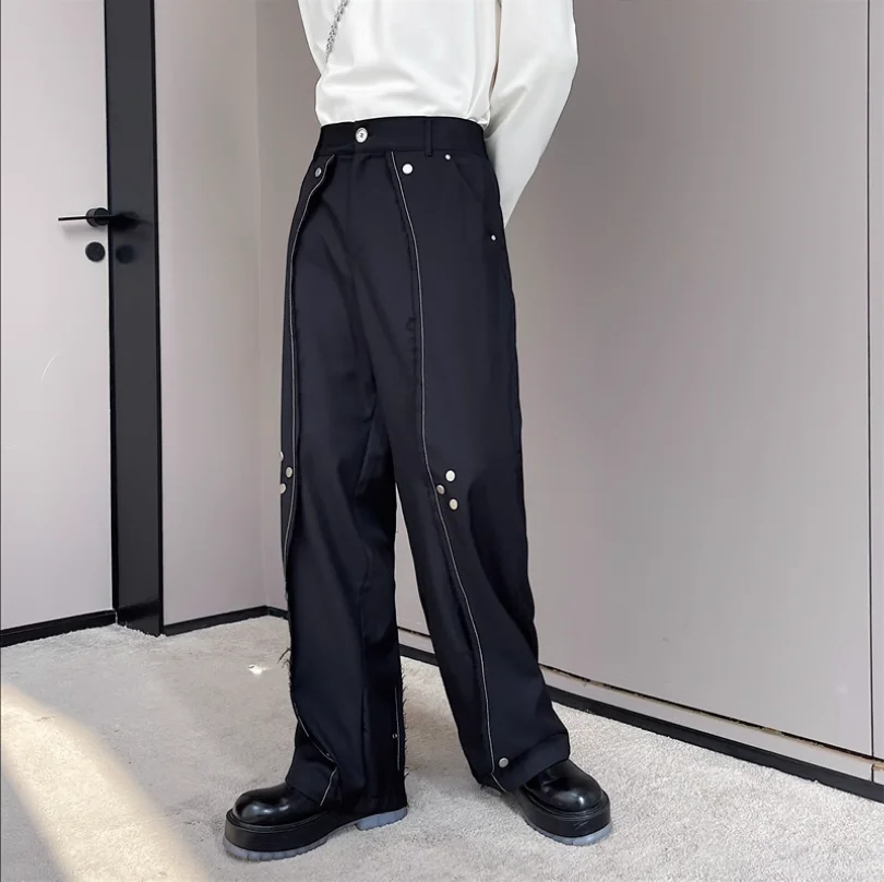 2023 autumn new black heavy craft design sense of multi-metal buckle casual dress pants for men senior sense of niche pants