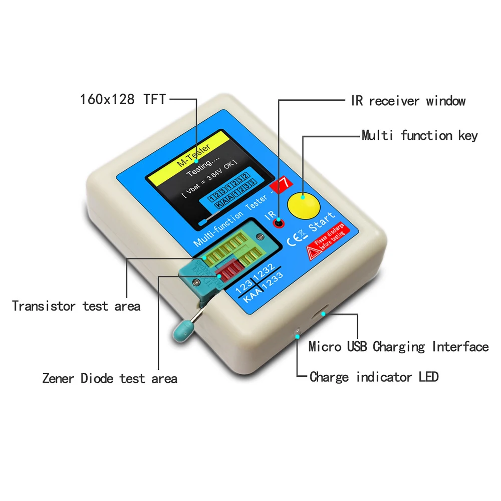 LCR-T7 Multi-function Transistor Tester Multimeter for Diode Triode MOS/PNP/NPN Capacitor Resistor Transistor Battery Measure transistor tester