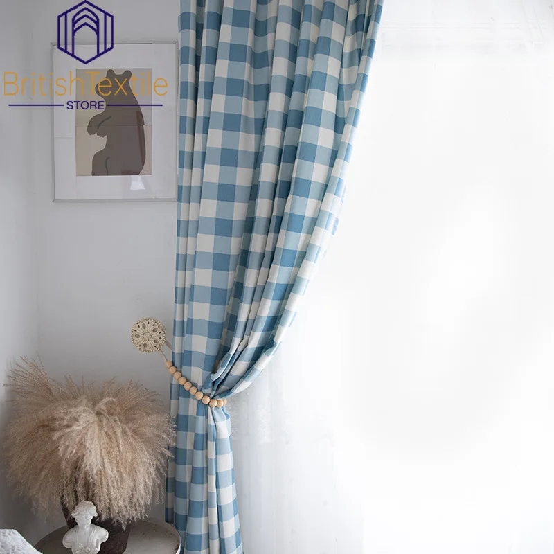 

Decor Fresh and Simple Nordic Mediterranean Light Blue Large Square Printed Curtains