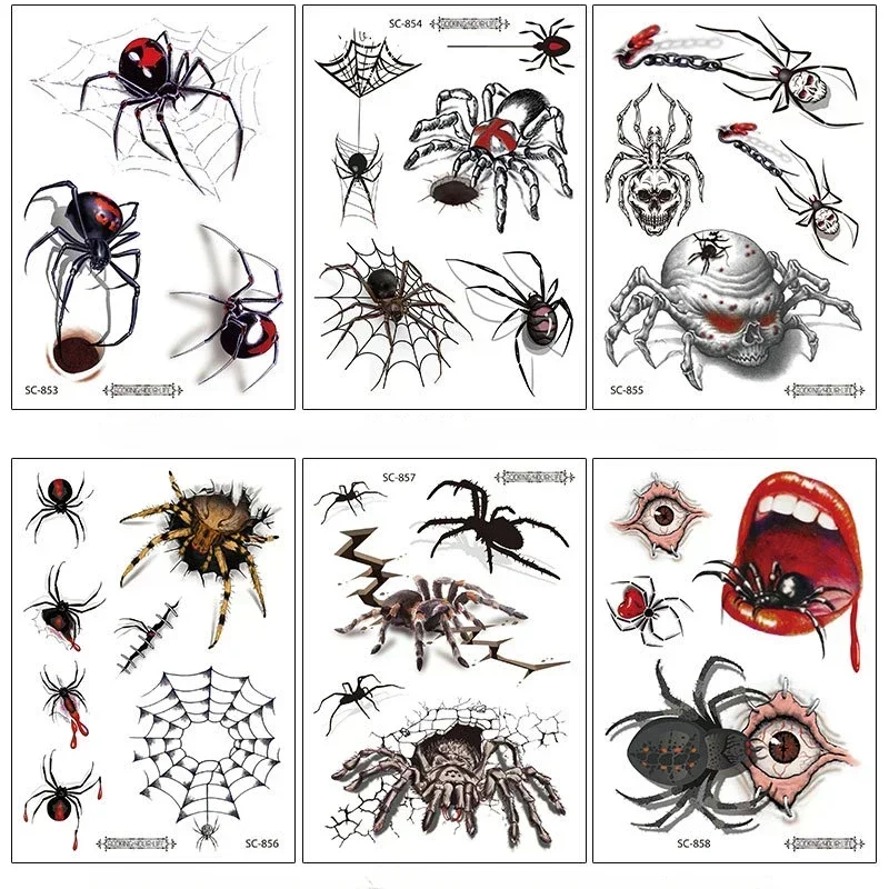 1pc Spider Temporary Tattoo Stickers Magic Tattoo Herbal Juice Tattoos Long Lasting 1-2Weeks Realistic Fake Body Art Tool