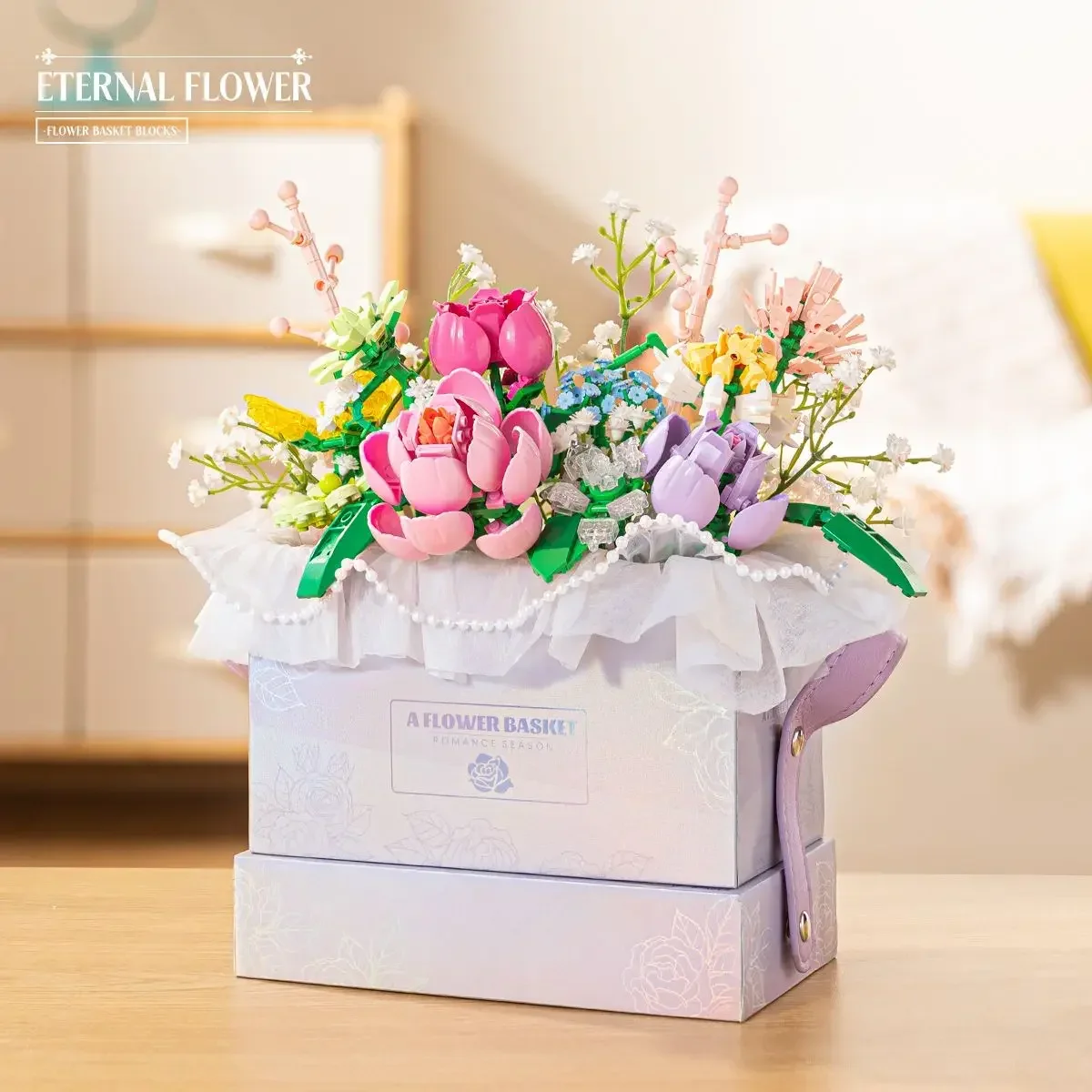 Flower Gift Box Building Blocks Diy Bouquetr Basket Flower Immortal Rose Assembly Bricks Home Decor Romantic Gift for Grils