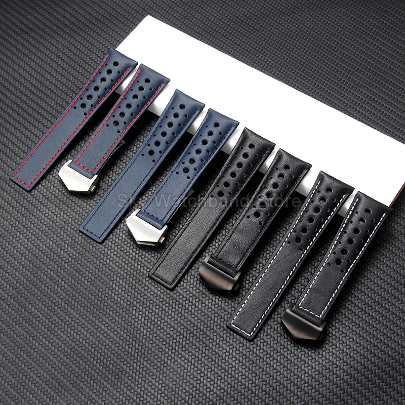 High-Quality 22mm Genuine Cowhide Leather Watchband - Elastic, Comfortable, Sweatproof Strap