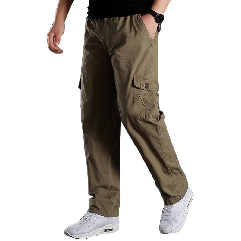 2024 Men's outdoor work clothes casual men's pants men's washed cotton multi bag pants straight leg casual pants  Men's clothing