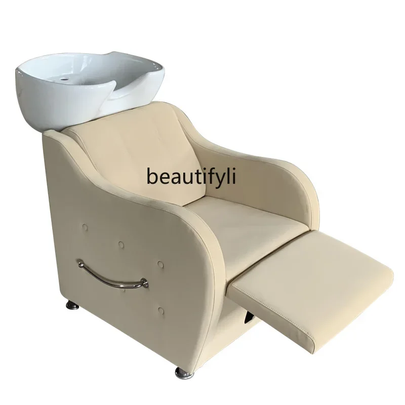 

Парикмахерская для парикмахерской кровати для мытья керамическая раковина половинный простой шампунь стул простой