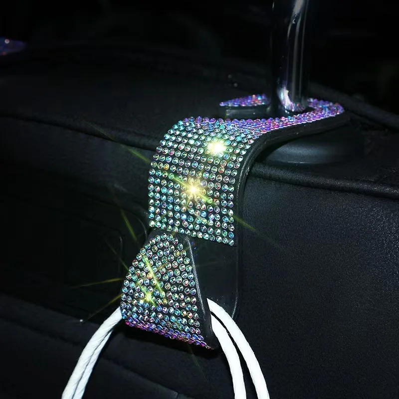 Car Seat Hooks 2Pcs Bling Diamond Hanger Backseat Auto Back Universal Headrest Storage Holder Car Interior Accessories
