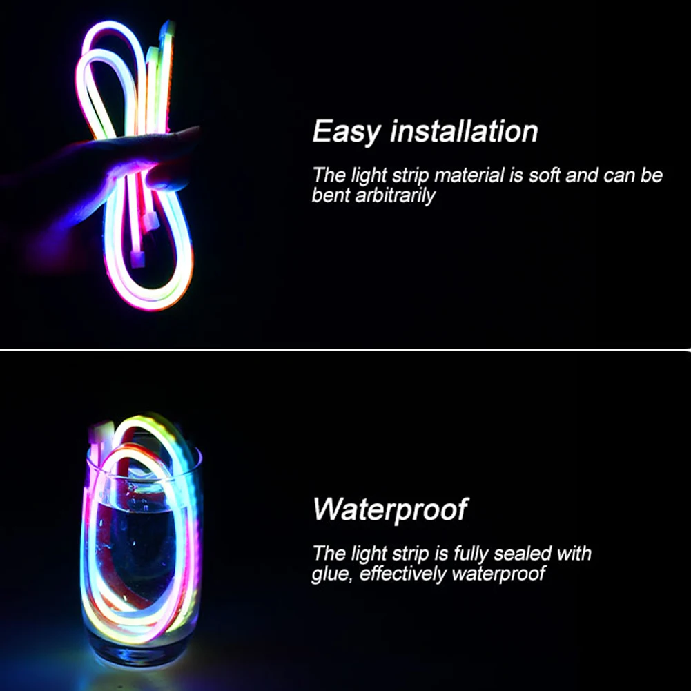 2Pcs Car LED Neon Light DRL RGB Daytime Running Light APP&Remote Control Taillight Strip Colorful Flowing Turn Signal Waterproof