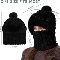Women Winter Beanie Hats One-Piece Fleece Lined Knit Balaclavas Mask Set Skull Neck Circle Scarf Ski Snow Hat Cap with Pompom 3