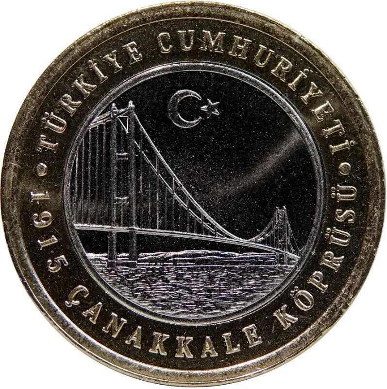 Turchia 2022 1915 Ponte Di Anakkale Completato E Aperto Al Traffico Moneta Commemorativa Bimetallica Twocolor Da 1 Litro