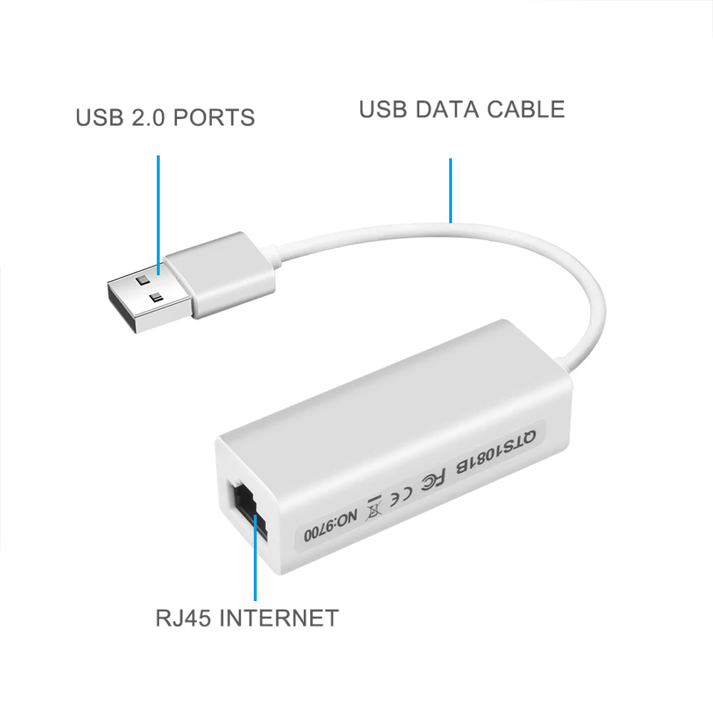 Adaptador Ethernet USB 2,0, tarjeta de red con cable USB a RJ45 LAN, adaptador de red USB para PC, ordenador portátil, Windows 7