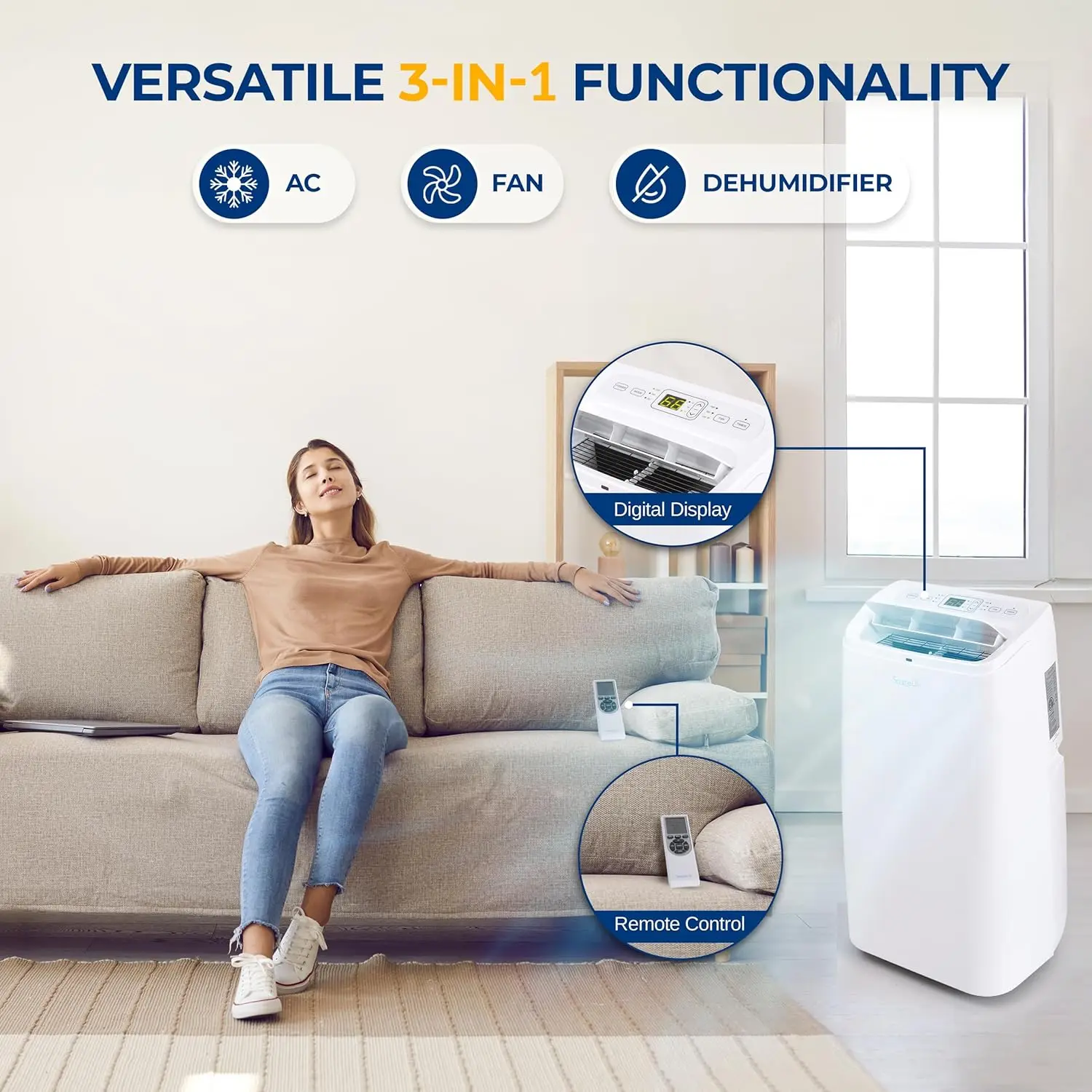 Small Air Conditioner Portable 12,000 BTU with Built-in Dehumidifier - Portable AC unit for rooms up to 550 sq ft - Remote 3