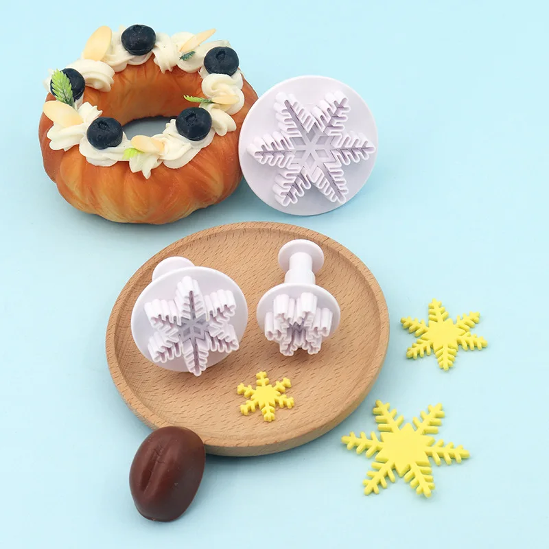 3pcs thick and thin snowflake spring press mold baking product set biscuit plastic mold