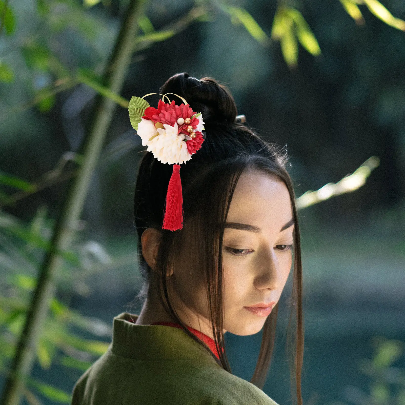 일본 꽃 머리핀 원단 꽃무늬 바레트 기모노 유카타 코스프레 웨딩 파티 사진 소품 머리 장식