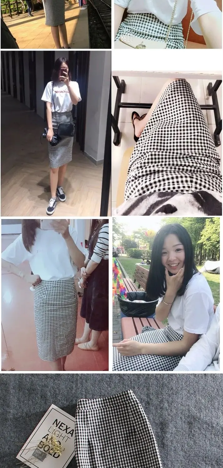 Midi Skirt Korean Fashion Women's Clothing Vintage Plaid Skirt One Pace Wrap Hip Long Skirts Chic Jupe Longue Femme 2022 Summer black pleated skirt