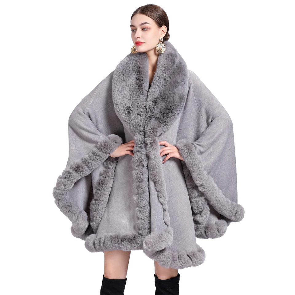 Écharpe Longue En Laine Cachemire Avec Fourrure Grise Pour Femme - Style Fashion Et Chaleureux - Parfaite Pour L'hiver