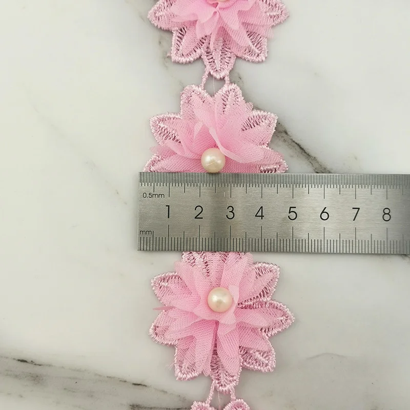 (17 Flowers/roll) 5cm Width 4 Colors Lace Chiffon Flowers Home Decoration Clothing Accessories Handmade DIY Crafts Lace