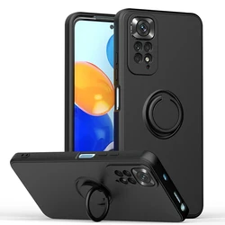 Premium Liquid Silicone Ring Holder Shockproof Phone Case - Soft Back Cover for Redmi Note11 11S 4G (Black)