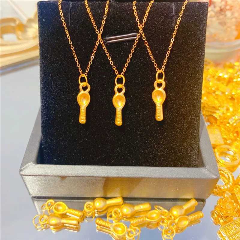

1pcs Real 24K Yellow Gold Pendant 3D Small Soup Spoon For Baby Gift DIY Just Pendant Charms