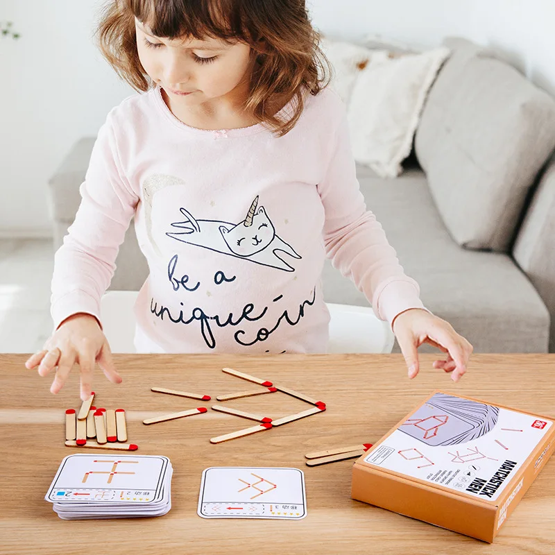 Montessori Matches Puzzles Game Wooden Toys DIY Math Geometry Board