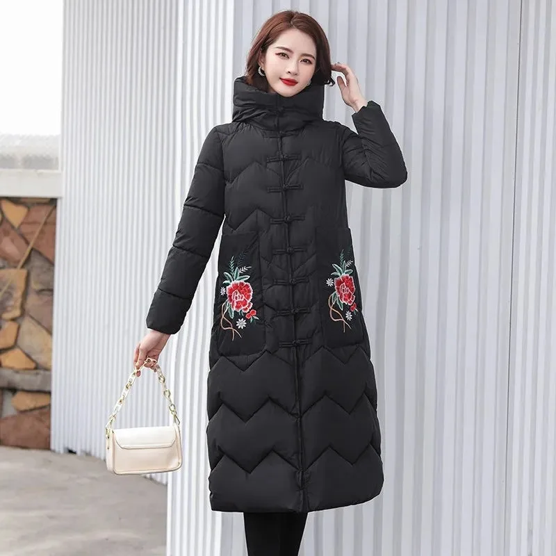 

2023 Fashion Vintage Cotton-Padded Coat Female Winter Thicken Warm Jacket Long Puffer Loose Hooded Size Parkas Comfort Coat