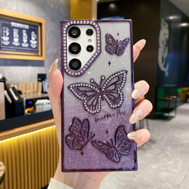 Butterfly Glitter Rhinestone Phone Case - Sparkling Back Cover