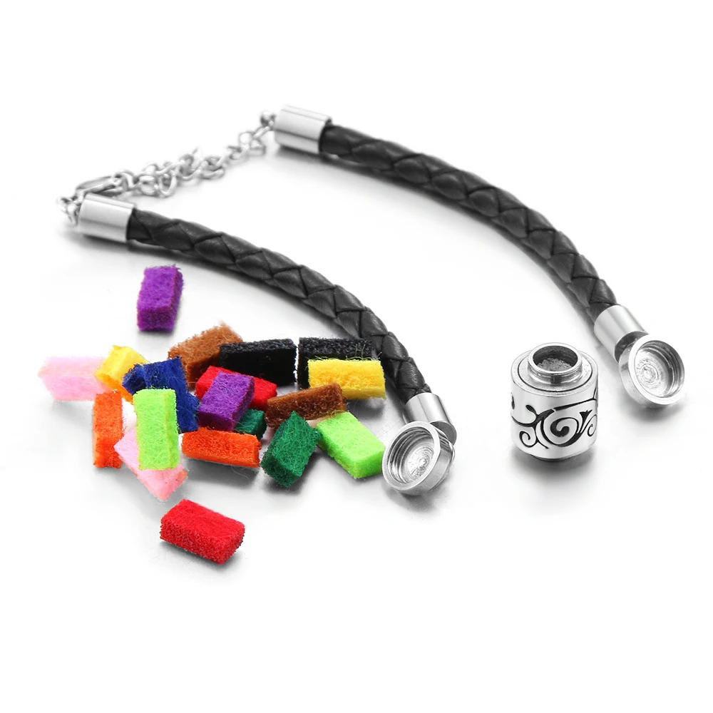 Trendy Aromatherapy High Quality Black Leather Diffuser Bracelet Vintage Hollow Out Charms Perfume Essential Oil Locket Bracelet leather bracelets