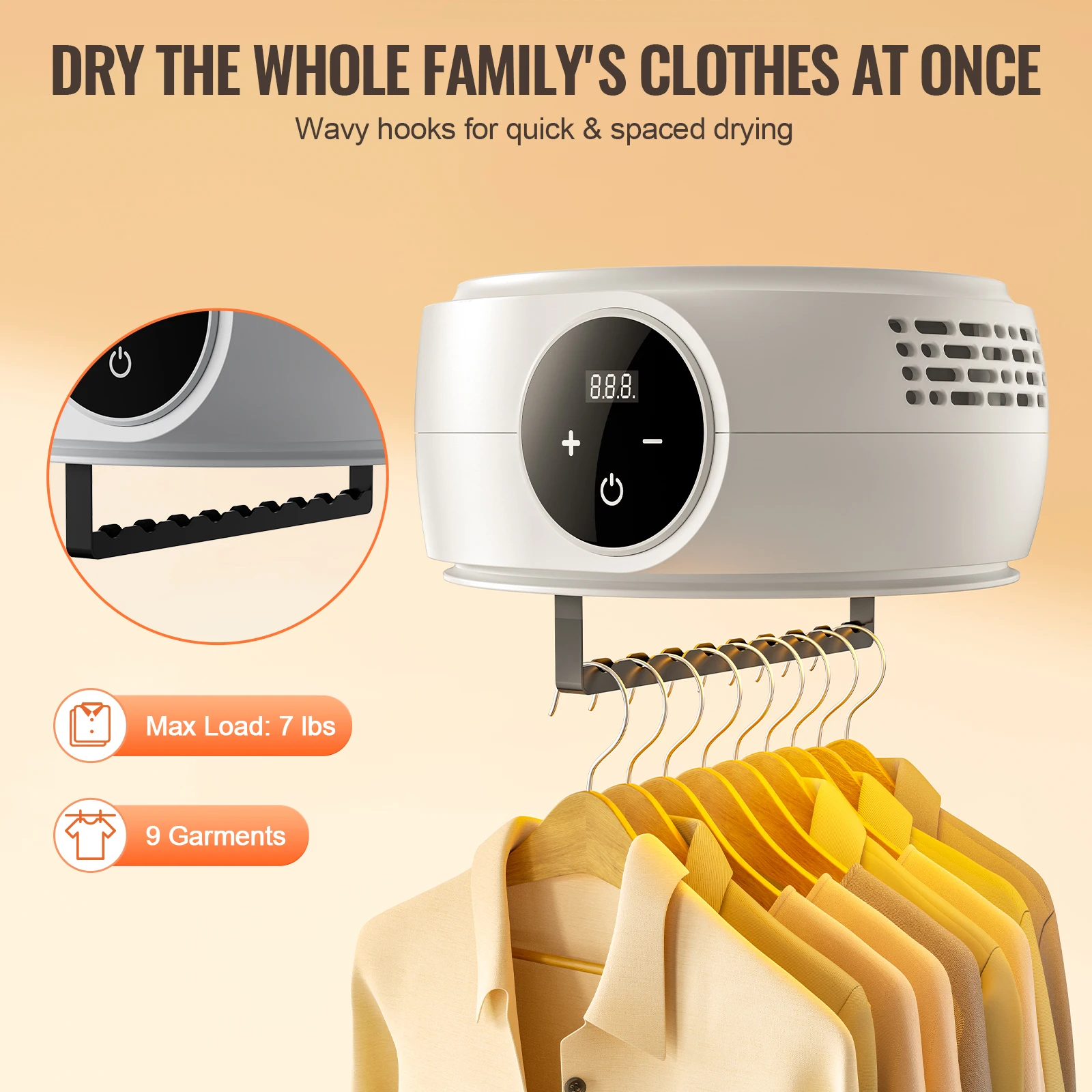 VEVOR Portable Clothes Dryer 600W Foldable with Dryer Bag 5-H Timer & LED Display for Apartments Dorms RVs or Hotels