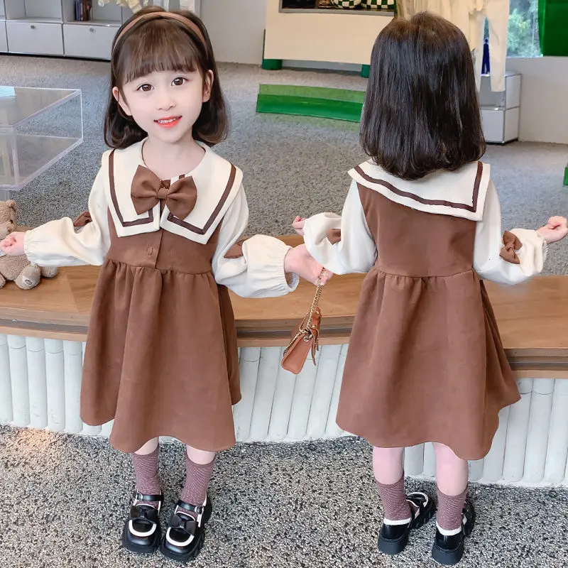 

Girls' Dress Daily Casual Spring And Summer Asymmetric Collar Long Sleeve Children's Skirt Thin Outdoor Princess Skirt