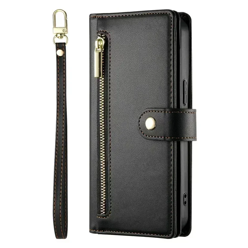 Luxury Zipper Leather Flip Case with Magnetic Closure