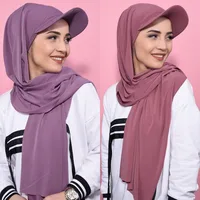 Women Bonnets Scarf Hat Cross border Brim Solid Color Women's Cap Long Cover Middle East Versatile Hijab scarf Muslim Fashion 1