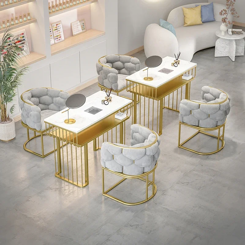 Modern Vacuum Manicure Table Golden Marble Metal Nordic Nail Desk Minimalist Design Mesa Manicura Tisch Salon Furniture YX50ZJ