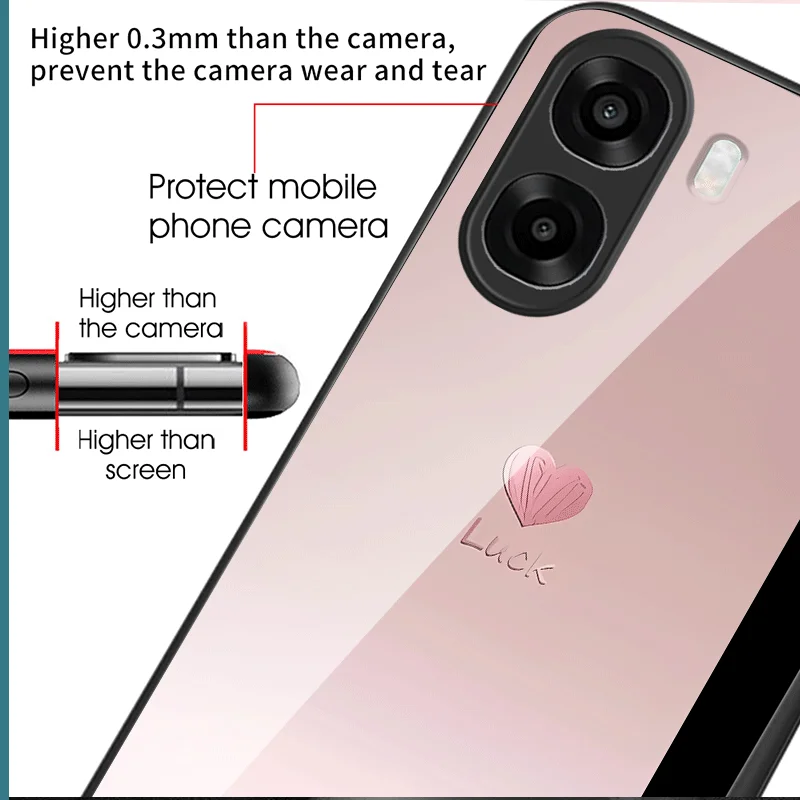 Loving Heart Design Tempered Glass Protective Back Case Cover