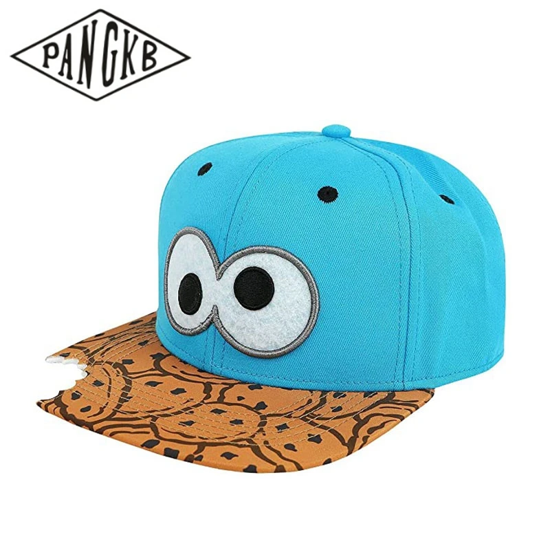 Baseball caps PANGKB brand difuzed cap cartoon big eyes cookie bite blue snapback hat adults outdoor travel adjustable sun sports cap